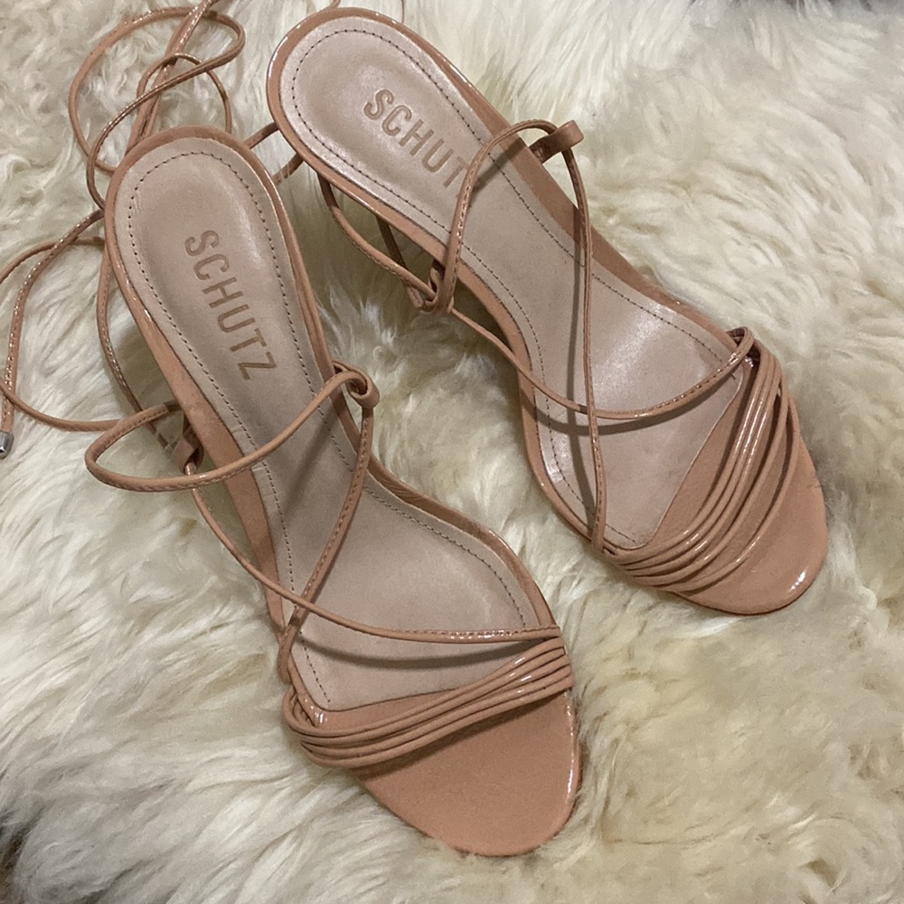 WORN ONCE Arceli Patent Leather Sandal - 6.5 / Honey Beige / Patent Leather